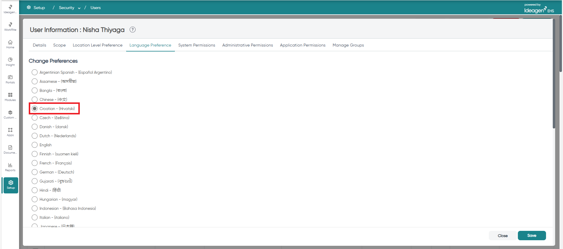 Setup user language preference