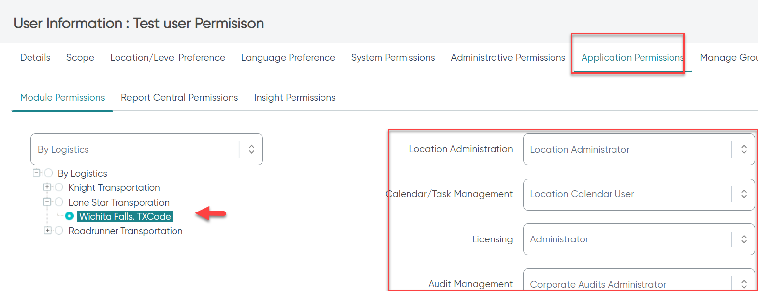 Application permission tab